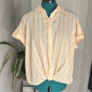 Anthropology Lola River Casual Peach and White Striped Shirt